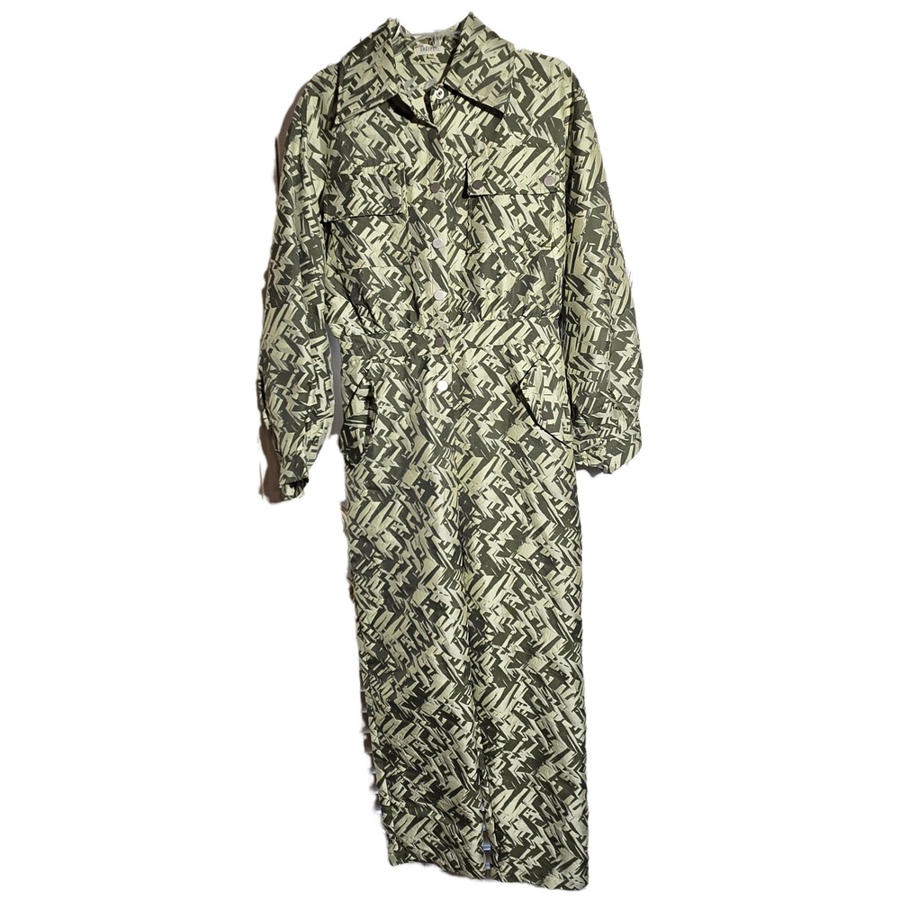 Ghospell Jumpsuit Womens Medium Bold Geometric Olive Tan‎ Contemporary Retro